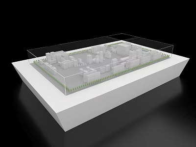Sand Table City Model with White Buildings Green Landscaping White Base and Transparent Cover 3d model