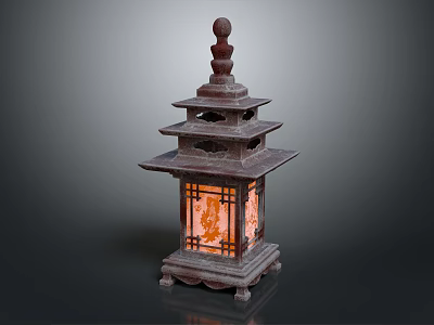 Traditional Japanese Wooden Lantern Furniture With Multi Tiered Design And Illuminated Interior 3d model