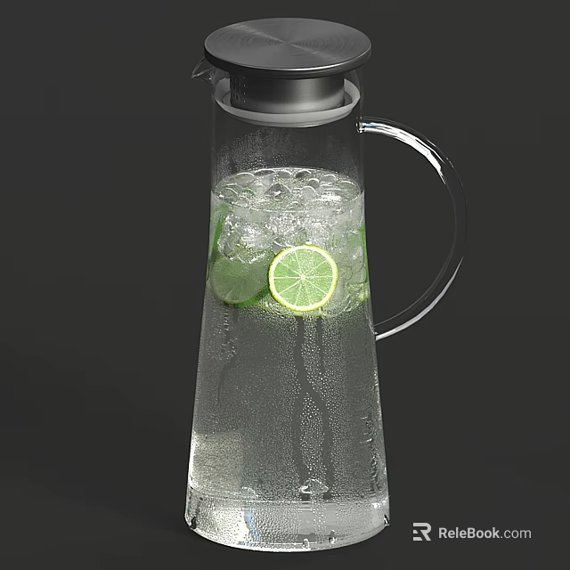 Refreshing Glass Pitcher Filled With Sparkling Water And Lime Slices 3d model 