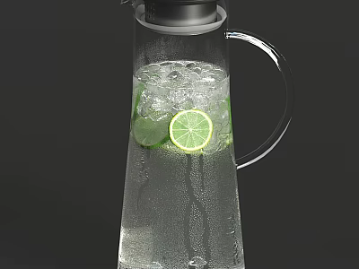Refreshing Glass Pitcher Filled With Sparkling Water And Lime Slices 3d model
