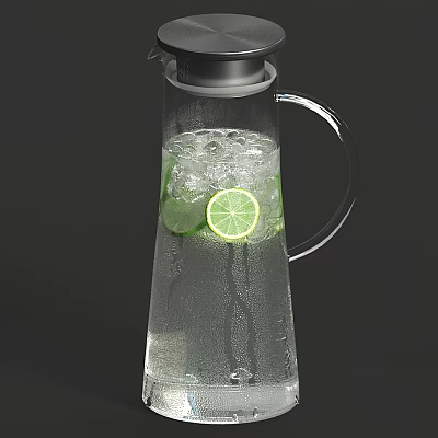 Refreshing Glass Pitcher Filled With Sparkling Water And Lime Slices 3d model