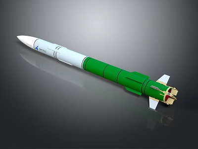 Green And White Military Missile With Sharp Nose Tail Fins And Propulsion System 3d model