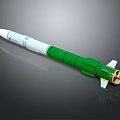 Green And White Military Missile With Sharp Nose Tail Fins And Propulsion System