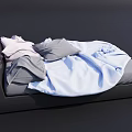 Modern Minimalist Double Bed With Black Frame And Soft Light Pink Gray Blue Bedding