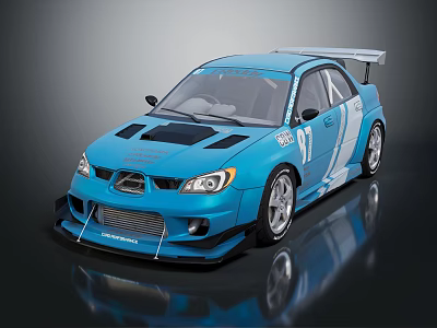Blue Aerodynamic Race Car With Rear Spoiler Stripes Number 91 And Front Fascia Design 3d model