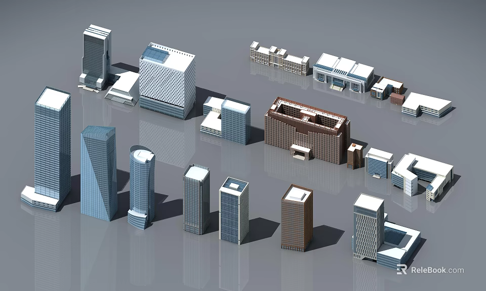 Various Architectural Office Building Models With Tall And Low Rise Designs 3d model 
