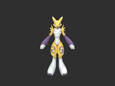 Animated Fantasy Character With Yellow White Body Purple Arms And Circular Patterns Standing Pose 3d model