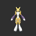 Animated Fantasy Character With Yellow White Body Purple Arms And Circular Patterns Standing Pose
