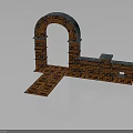 Red Brick Architectural Structure Featuring Archway Wall And Floor Paving Design 3d model