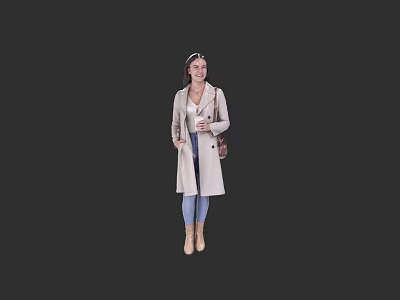 Stylish Woman In Beige Trench Coat With Leather Handbag And Headband 3d model