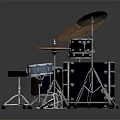 Drum Set Musical Instrument With Black Shells White Heads Colored Cymbals And Pedals