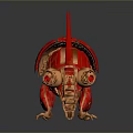 Detailed Red Gold Mechanical Beetle Sculpture With Metallic Finish And Reflective Surface
