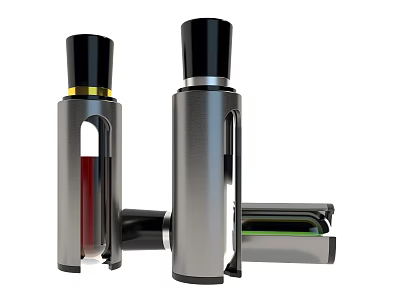 Elegant Modern Perfume Cosmetics Silver Bottles With Black Caps And Colored Liquid 3d model