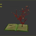 Open Book With Growing Tree Having Pink Flowers And Symbol On Pages