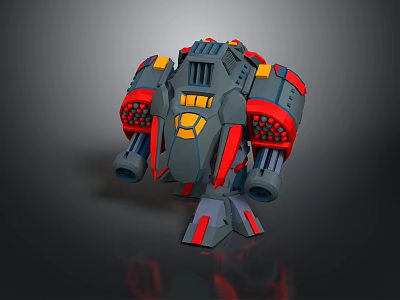 Sci Fi Robot Character 3D Model With Gray Red Yellow Mechanical Arms And Armor 3d model