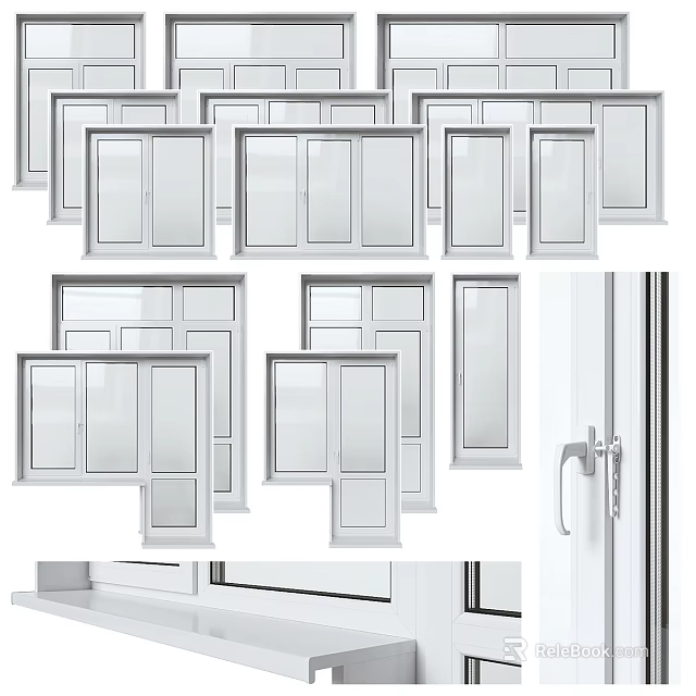 Modern Casement Windows With White Frame Design For Home Installation 3d model 