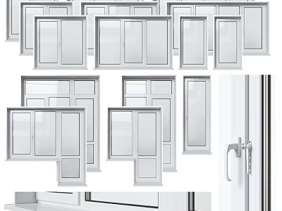 Modern Casement Windows With White Frame Design For Home Installation 3d model