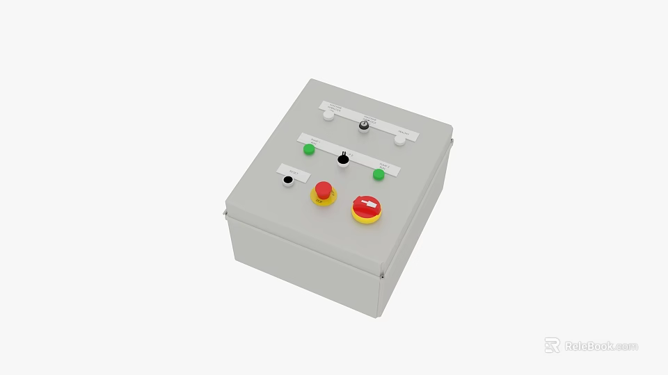 Industrial Equipment Control Box with Red Green Buttons and White Knobs for Industrial Use 3d model 