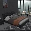 Elegant Double Bed Against Textured Gray Walls with Tufted Headboard Abstract Painting Nightstands and Lamps