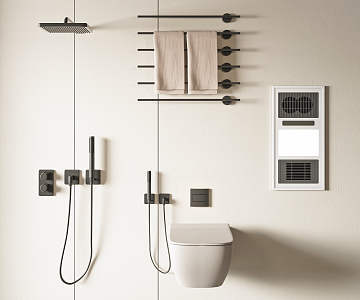 Modern bathroom shower toilet towel rack combination 3d model