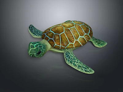 Reptile Green Sea Turtle With Patterned Shell And Scaly Flippers In Detail 3d model