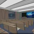School Modern Classroom Interior With Wooden Desks Blackboard Projector Teacher's Desk And Windows