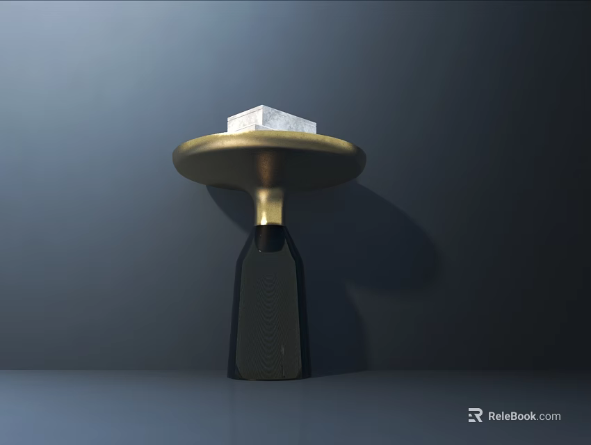 Modern Side Table With Gold Circular Top Black Base And White Decorative Block 3d model 
