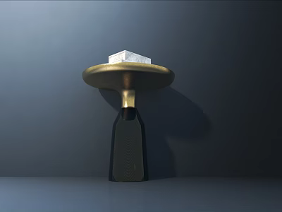 Modern Side Table With Gold Circular Top Black Base And White Decorative Block 3d model