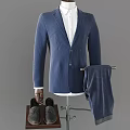 Men's Blue Suit Jacket White Shirt Matching Trousers And Leather Shoes On Mannequin