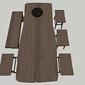 Wooden Dining Table Set With Four Chairs And Round Decorative Pattern 3d model