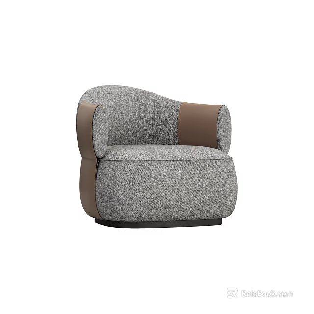 Modern Single Sofa with Gray Brown Fabric Leather Rounded Armrests Sleek Design 3d model