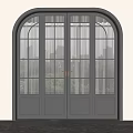 Gray Double Doors With Arched Design Glass Panels And Brass Handles Modern Interior