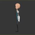 Cartoon Style 3D Character Standing With Bald Head Teal Shirt Yellow Accents And Mechanical Arm