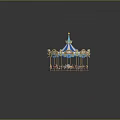 Ornate Carousel With Blue White Striped Canopy Golden Decorations And Colorful Horses