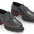 Stylish Black Leather Shoes With Buckle Straps And Thick Red Accent Soles