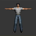 3D Male Character In Gray T-Shirt Blue Jeans Brown Cap With Arms Outstretched Pose