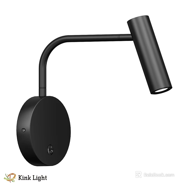 Modern Black Wall Lamp With Curved Arm Round Base And Cylindrical Shade 3d model 