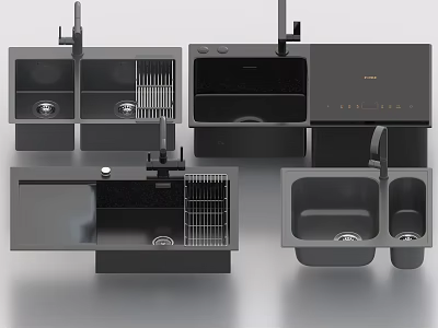 Modern Black Kitchen Sinks With Double Bowl Drainer And Different Styles 3d model