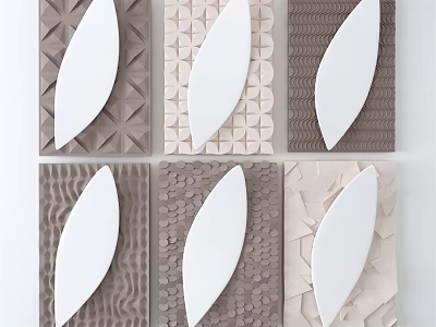 Modern Wall Decor With Leaf Shaped White Accents And Various Textured Backgrounds 3d model