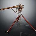 Vintage Gatling Gun With Brass Barrels Wooden Tripod And Metal Components
