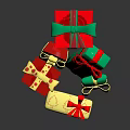 Colorful Gift Boxes With Red Green And Gold Bows And Ribbons