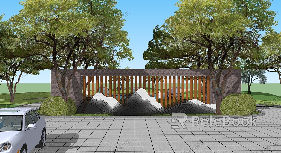 modern landscape wall entrance landscape wall model