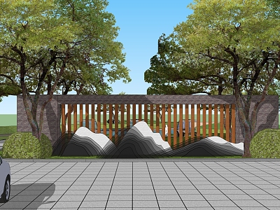 modern landscape wall entrance landscape wall model