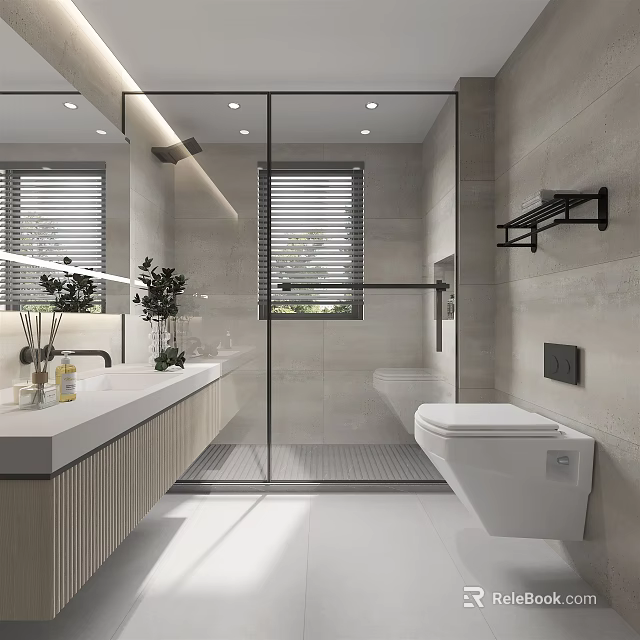 Modern Bathroom Interior With Glass Shower Enclosure Vanity And Wall Mounted Toilet 3d model 