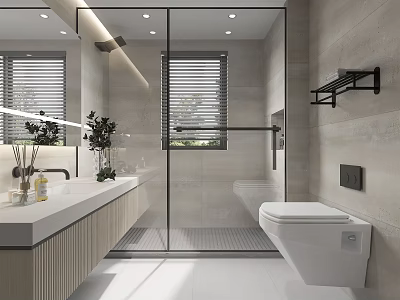 Modern Bathroom Interior With Glass Shower Enclosure Vanity And Wall Mounted Toilet 3d model