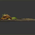 Fried Fish Served On Wooden Board With Fresh Vegetables And Flatbreads