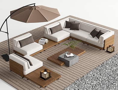 Outdoor Sofa Coffee Table Combination Courtyard Sofa Outdoor Anti-corrosion Wooden Sunshade 3d model