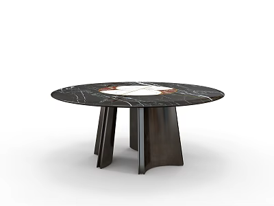 Round Marble Top Dining Table With Dark Sleek Legs Modern Design 3d model