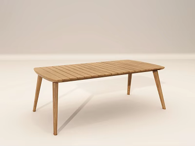 Modern Wooden Coffee Table With Slatted Top And Slim Light Wood Legs 3d model