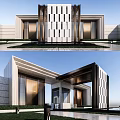 Modern Luxury Entrance Gate With Stone Facade Metal Frames And Symmetrical Design